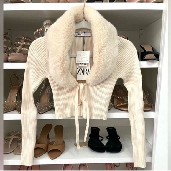 NWT Zara Faux Fur Knit Cardigan Size XS - Picture 8 of 16